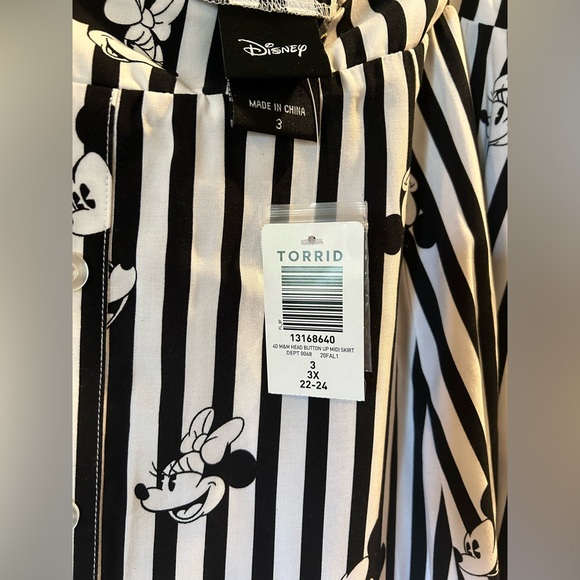 Disney Mickey & Minnie Black & White Stripe Challis Midi Skirt (Plus Size/NWT) - Picture 4 of 7